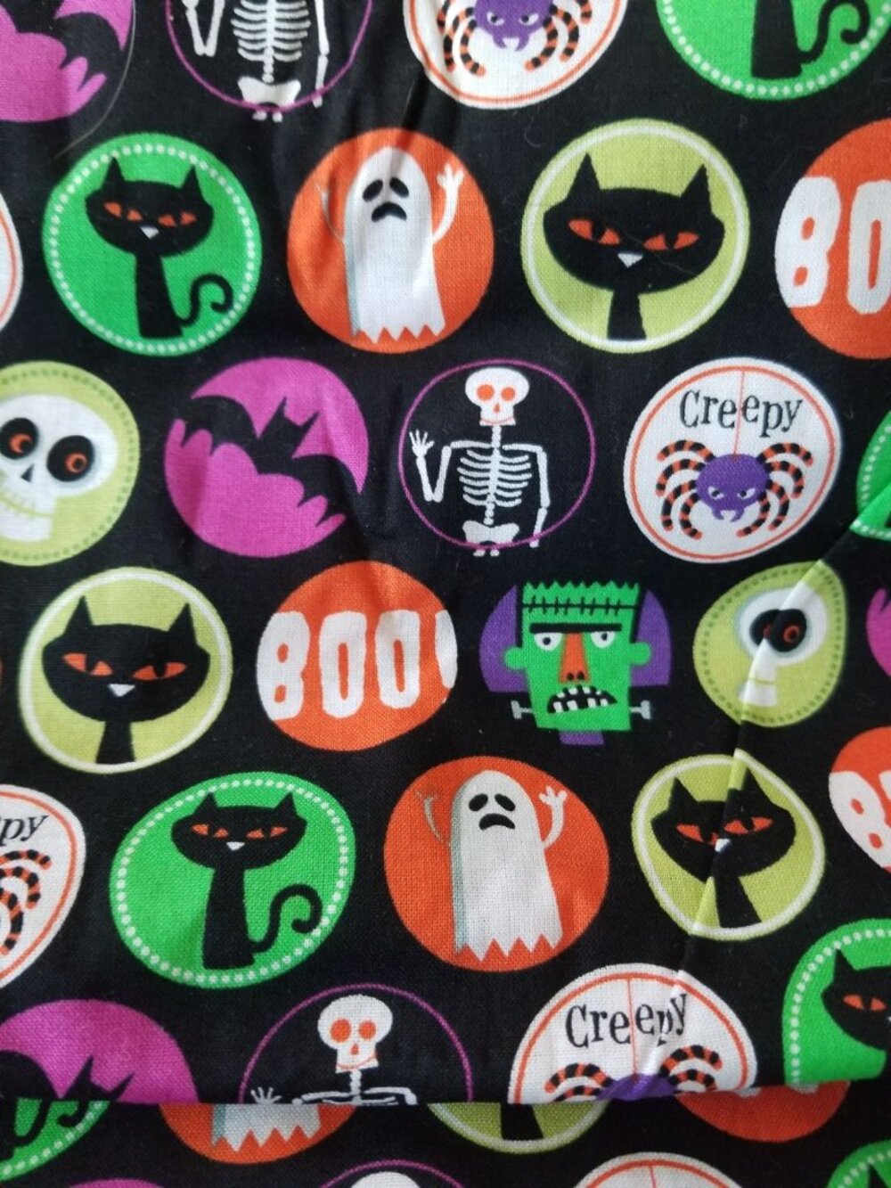 Material Black Halloween Circles Spider Bats Cats Skull Ghoast Boo Frankenstrin